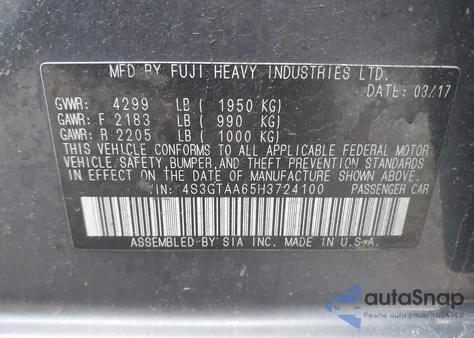 2017 Subaru Impreza 2.0I from USA, damaged, VIN 4S3GTAA65H3724100